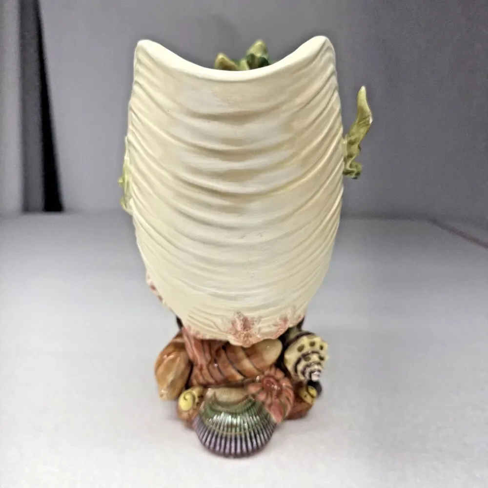Fitz & Floyd Oceana Nautilus Shell Pitcher 1998 Large Coastal Seashell Vase